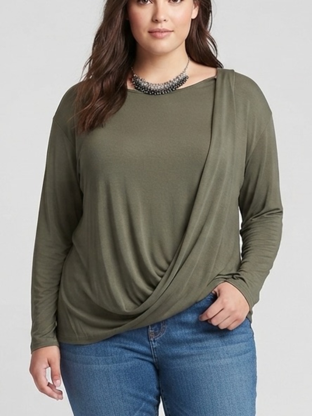 MAETTE Women's Olive Draped Long-Sleeve Top size XL